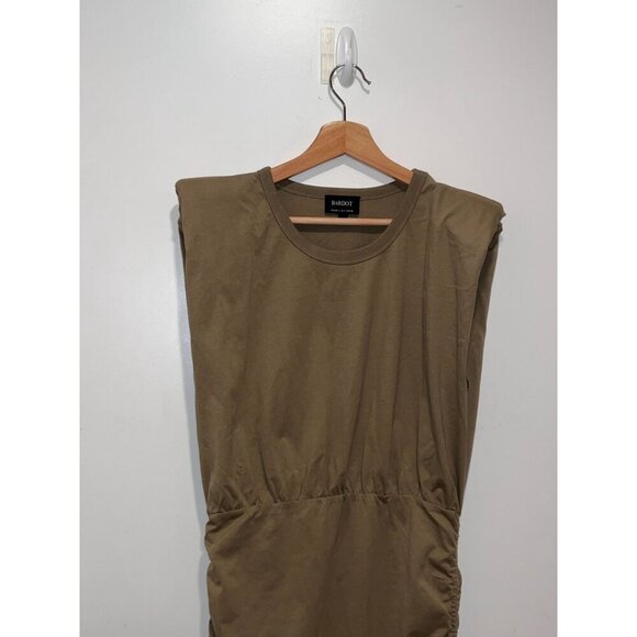 Bardot Toni Shoulder Pad Mini Dress In Olive Green Women size Small - Picture 5 of 16